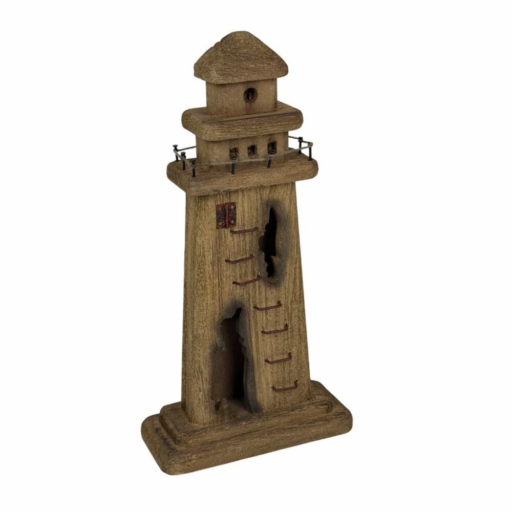Weathered Wood Lighthouse Coastal Nautical Tabletop Statue 12.25 Inch Tall